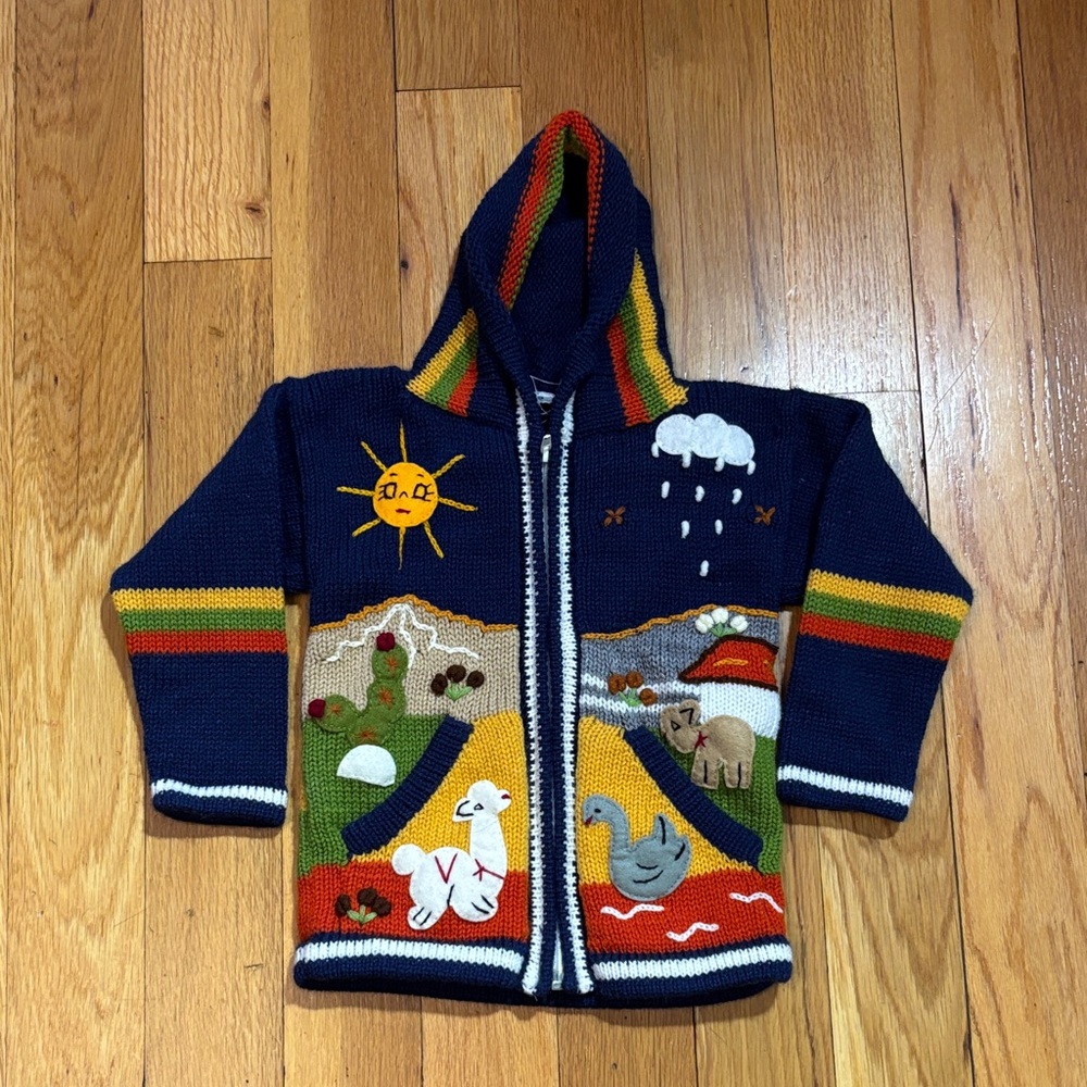 Vintage Peruvian‎ Embroidered Animal Zip Up Hoodie